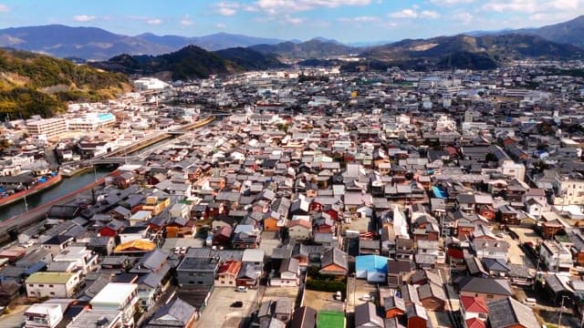 Sprawling cityscape with mountains