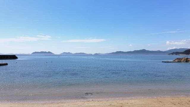 Calm sea with distant islands
