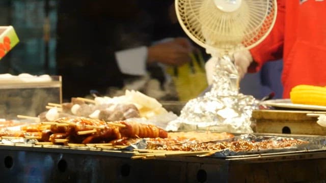 Skewers and Street Food Sold at the Night Market