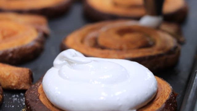 White Cream on Top of Freshly Baked Pastry