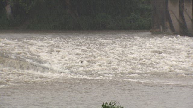 Raging River Flood During Heavy Rainfall