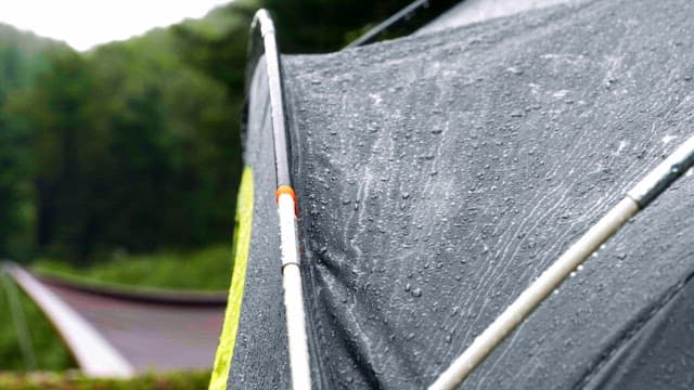Raindrops on a tent in a forest