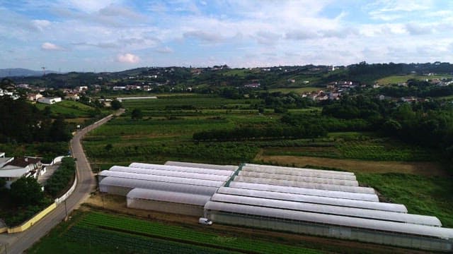 Aerial View of Countryside Farms and Greenhouses