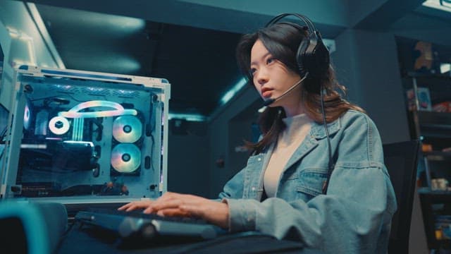 Woman spending her free time with computer games